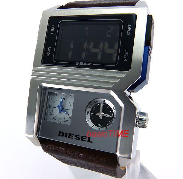 DIESEL ANA DIGI TRIPLE TIME BLACK STEEL LEATHER DZ7174  