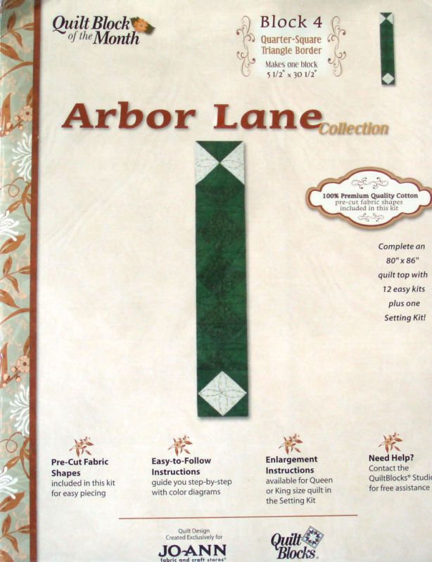 JO ANN QUILT BLOCK OF THE MONTH ARBOR LANE #4   NIP  