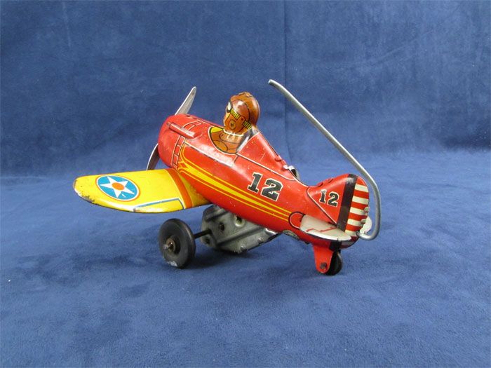 Vintage 1920s Marx Tin Wind Up Roll Over Plane Toy  