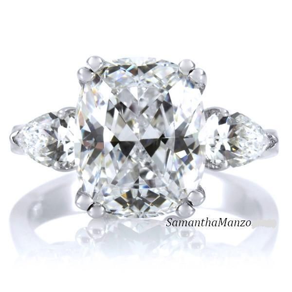 Cushion Cut Pear Signity Cz Engagement 3 Stone Ring 5  