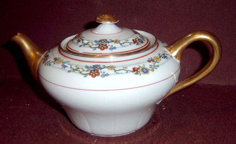 Antique Limoges Ahrenfeldt Red Yellow Floral Teapot  