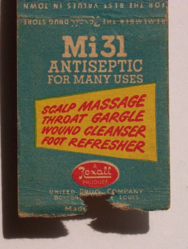 1950s Matchbook Mi31 Antiseptic Solution Rexall Product  