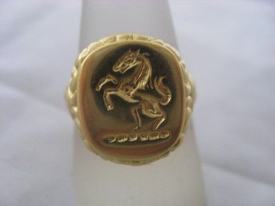   VICTORIAN 9ct GOLD PLATE CREST REARING HORSE RING SIZE R FREE P&P UK