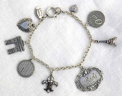 French PARIS Eiffel Tower/FLEUR DE LIS Charm BRACELET  