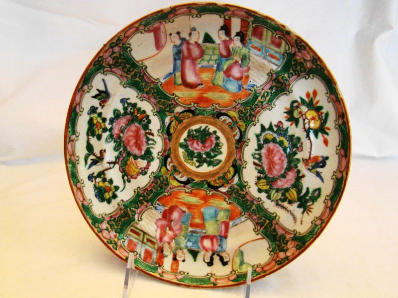 Chinese Export Porcelain Rose Medallion Plate 19th c  