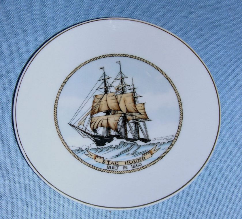 PORCELAIN NAUTICAL HISTORICAL PLATE WITH 1850 STAG HOUND SHIP  