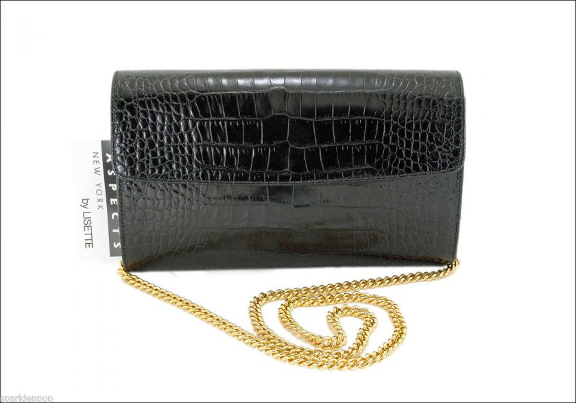 ASPECTS by LISETTE Black Crocodile Clutch   NWT Ret. $195  