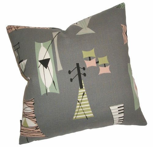 Atomic MAMBO TIKI barkcloth pillow, many colors, zippered, down 