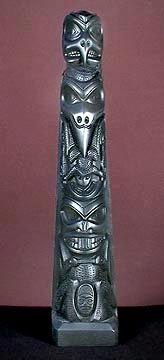 Copy 19th C. HAIDA INDIAN Argillite RAVEN TOTEM, Canada  