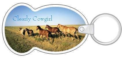      WESTERN CLEARLY COWGIRL RUNNING HORSES SPLIT KEY CHAIN FOB  