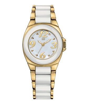 Tommy Hilfiger White Ceramic and Goldtone Bracelet Womens Watch 