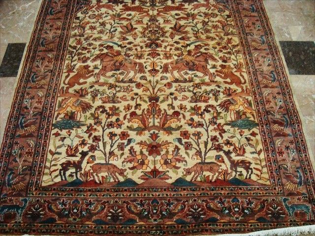 HORSES HUNTING HAND KNOTTED RUG CARPET SILK WOOL 6x9  