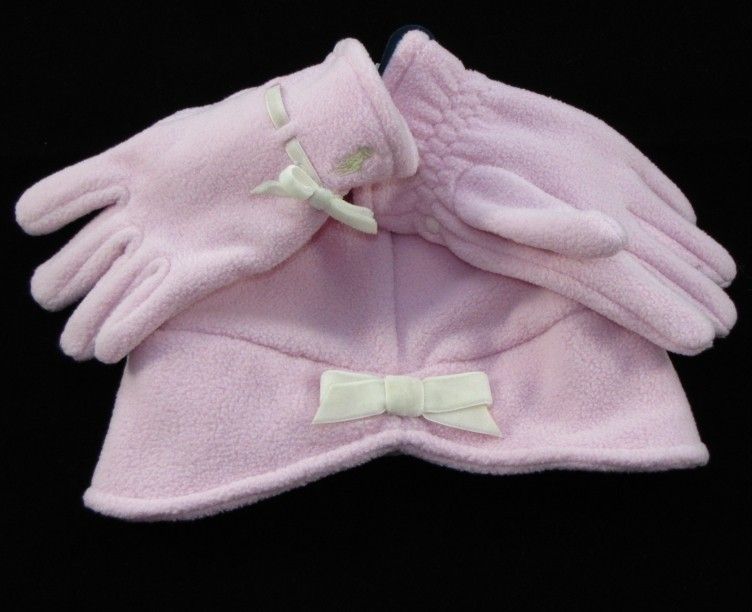 NWT RALPH LAUREN Girl Beanie Hat Gloves Set 3 4 5 Yrs.  