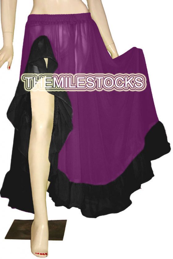 TMS Ruffle Slit Full Circle Skirt Belly Dance 25 Colors  