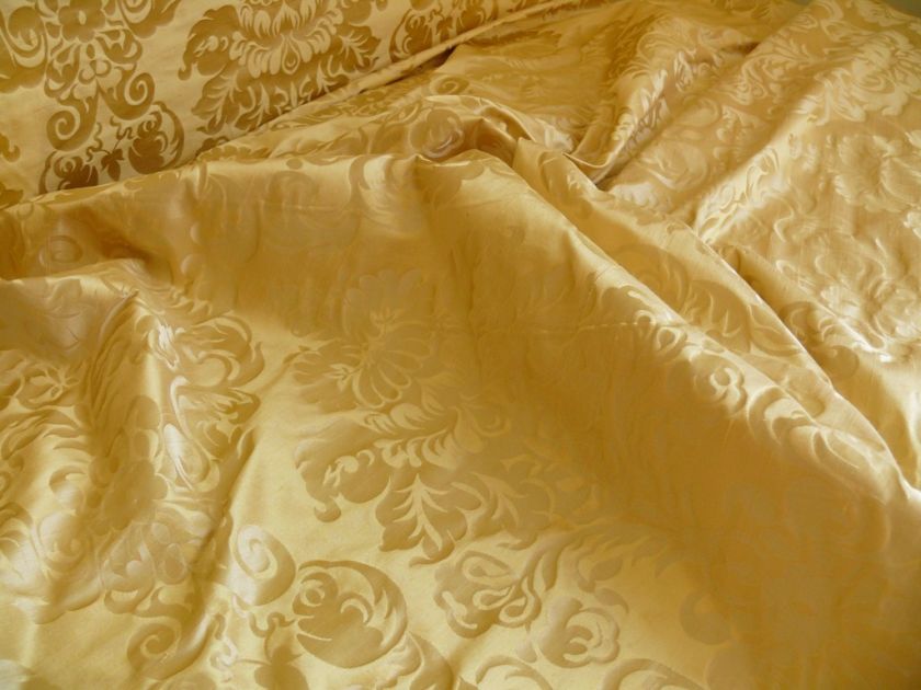 100% SILK DAMASK RAW TEXTURE FLORAL CREAM PUFF GOLD BTY  