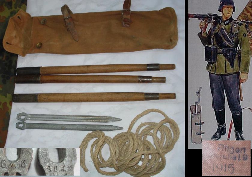 WWI 1916 ORIGINAL GERMAN TENT POLES w/CANVAS BAG MARKED  