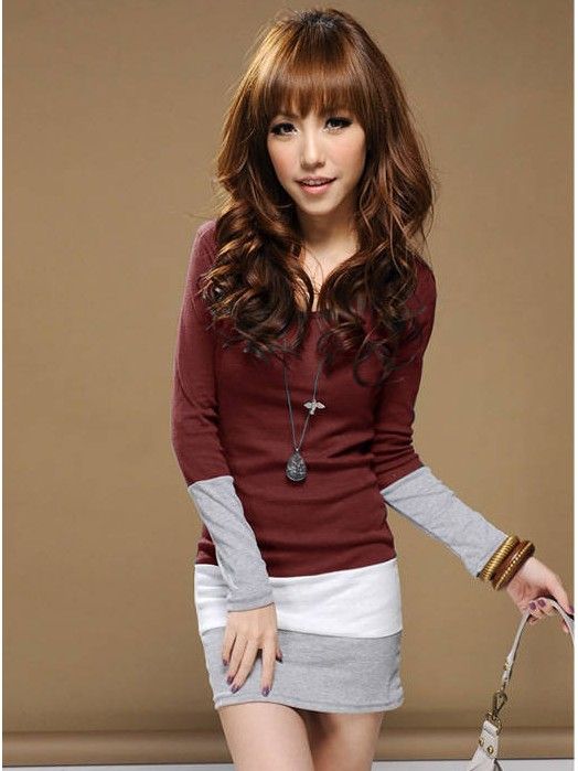 Fashion Womens Sweet Stitching Long Sleeve T Shirt Tops Blouse Mini 