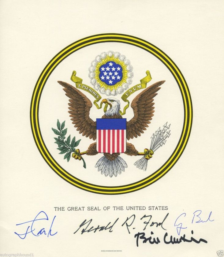 BILL CLINTON GEORGE H W BUSH JIMMY CARTER GERALD FORD SIGNED SEAL JSA 