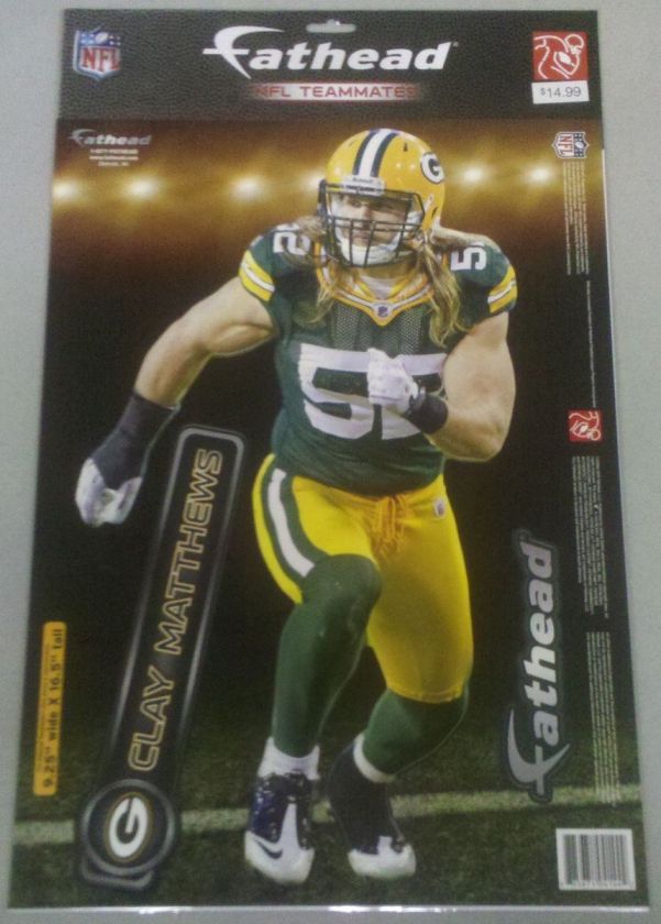 Clay Matthews Fathead Teammates   Green Bay Packers 9.25 x 16.5 NEW 