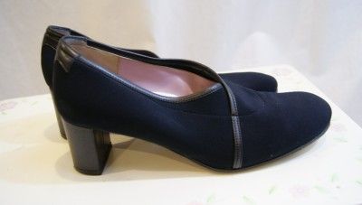 TARYN ROSE NAVY microfiber w/leather trim pump shoe 38.5 us 8.5  