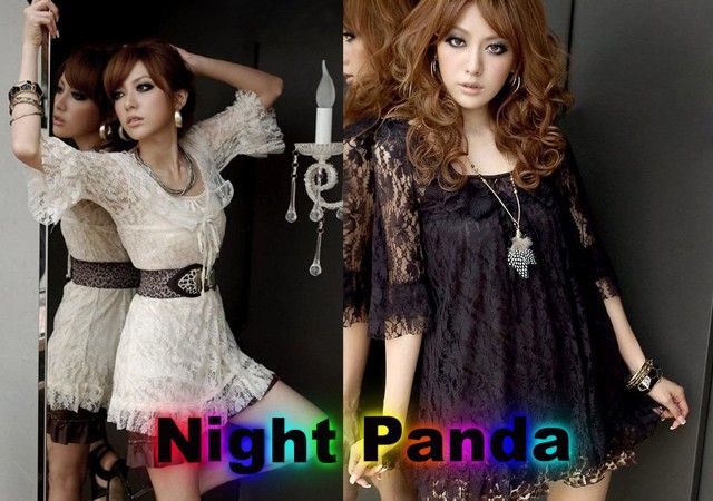 SC Off White Black Half Sleeve Lady Lace Dress Braces Vest Evening 