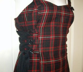 Lip Service Red Plaid Corset Dress Buckles Ribbons Ruffles Clasps S 