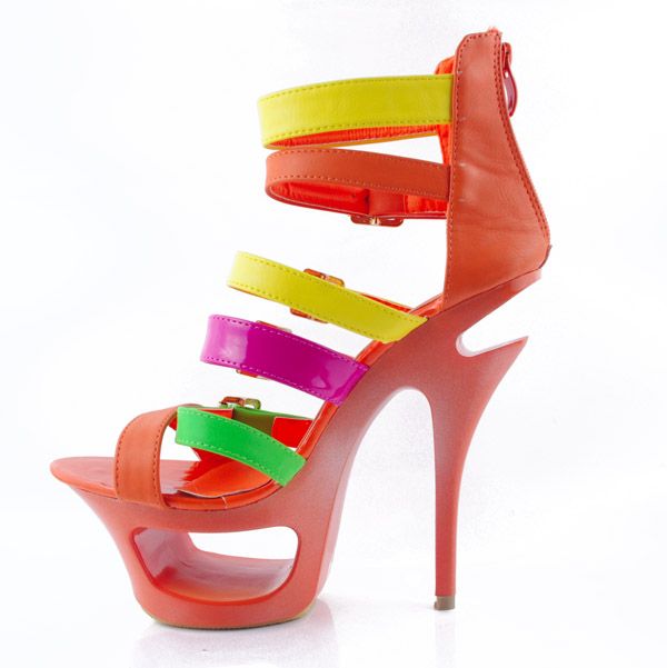 Colour Block Party Hollow Up Platform Back Zipped Multi Straps Super 