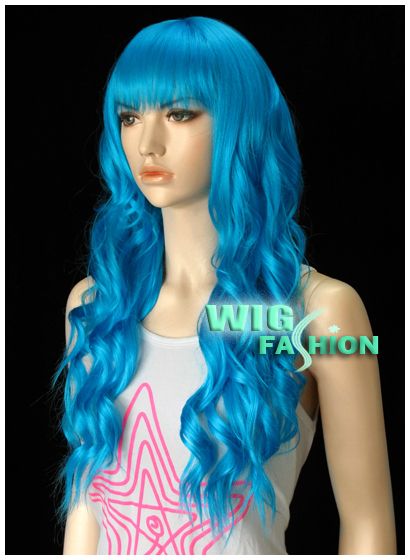 Long Curly Peacock Blue Hair Wig LH35  