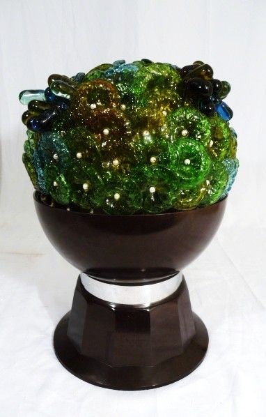 ART DECO MURANO GLASS FLOWER TABLE LIGHT LAMP VTG  