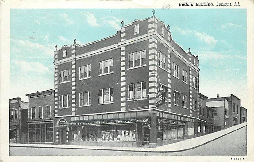 IL LEMONT BUDNIK BUILDING DRUG STORE MAILED 1945 R2509  