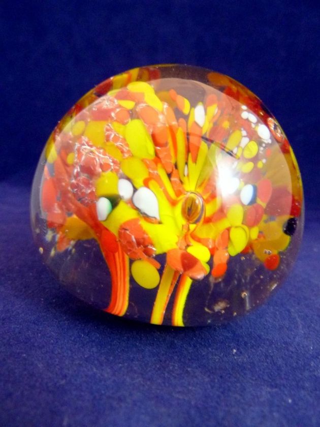   Orange Yellow White Trumpet Flowers Paperweight Studio Art Glass 2