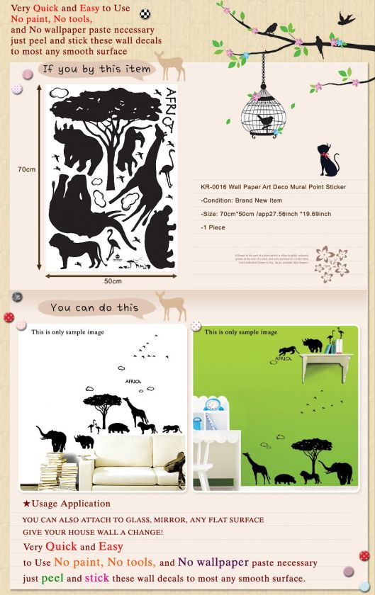 KR 0016 AFRICA SCENERY DECO MURAL WALL PAPER STICKER  