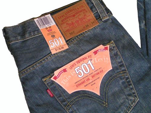 LEVIS MENS 501 JEANS Straight Leg, Sz 36, NEW  