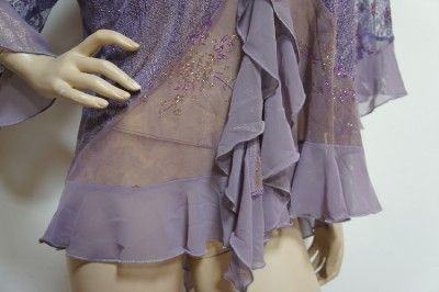 SPENCER ALEXIS Gorgeous Art To Wear Asian Kimono Metallic Ruffles Trim 