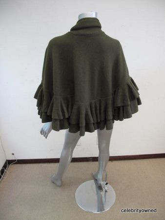 Ralph Lauren Forest Green Ruffle Cashmere Wrap M/L  