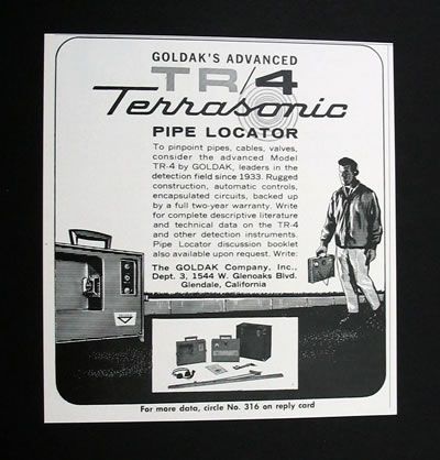 Goldak TR 4 Terrasonic Pipe Locater 1967 print Ad  