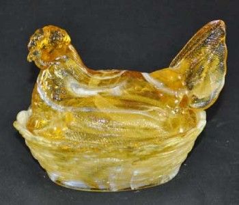 Amber Slag Glass Hen on Nest  