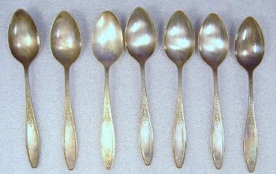 1929 Oneida Rockford 7 Clayborne Slvrplt Soup Spoons  