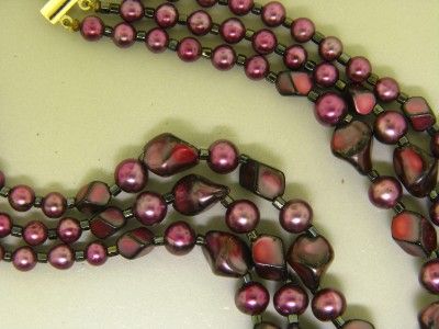 Multi 3 Strand Japan Purple Art Glass Crystal Demi Set Vintage 