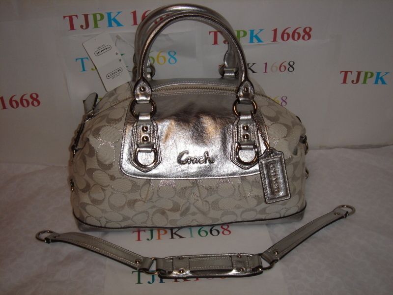 NWT Coach~Silver~Ashley Signature Lurex Satchel Handbag 15804  
