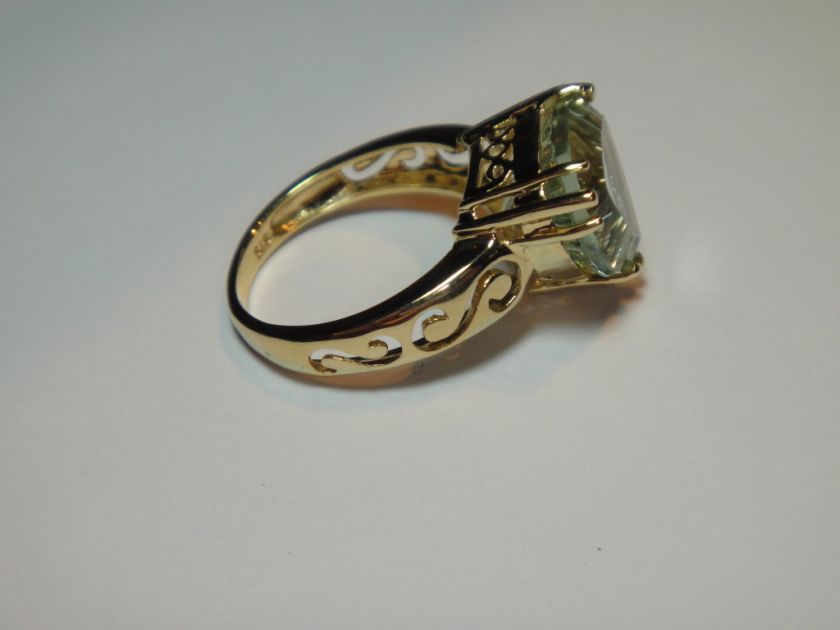 STUNNING GREEN AMETHYST TRILLION CUT ESTATE 10K YELLOW GOLD RING N/R 