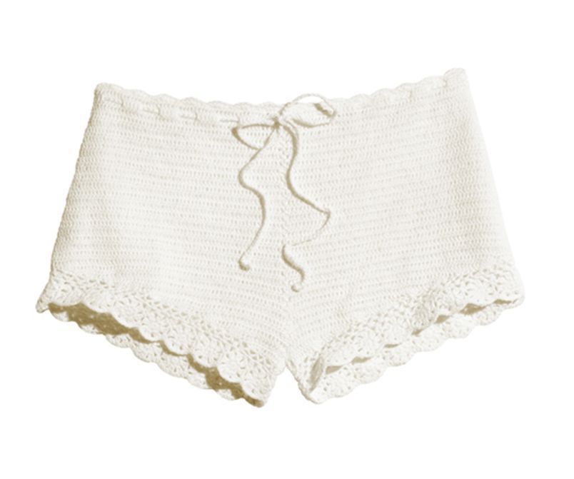 CONSCIOUS COLLECTION WHITE ORGANIC COTTON CROCHET SHORTS 14 10 40 