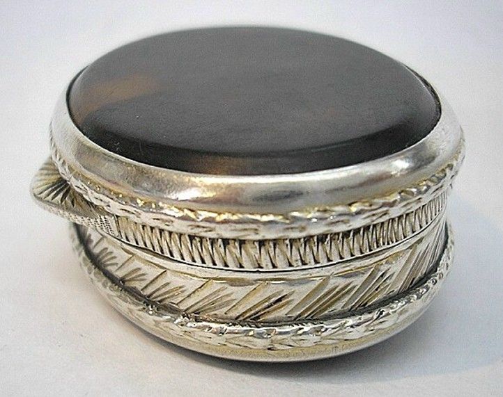 ANTIQUE BOX ETCHED 800 SILVER c1850 ITALY SNUFF PILL  