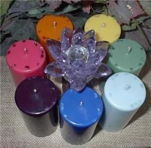 CHAKRAS scented w/crystals SOY pillar CANDLES set healing reiki 