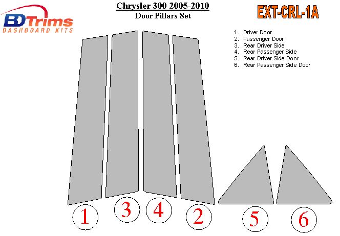 CHRYSLER 300 05 06 07 08 09 10 BLACK DOOR PILLAR POSTS  