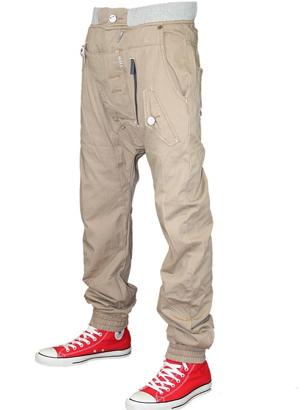 E3 MENS STONE J2 STING RIBBED WAIST DROP CROTCH CHINO JEANS ALL SIZES 