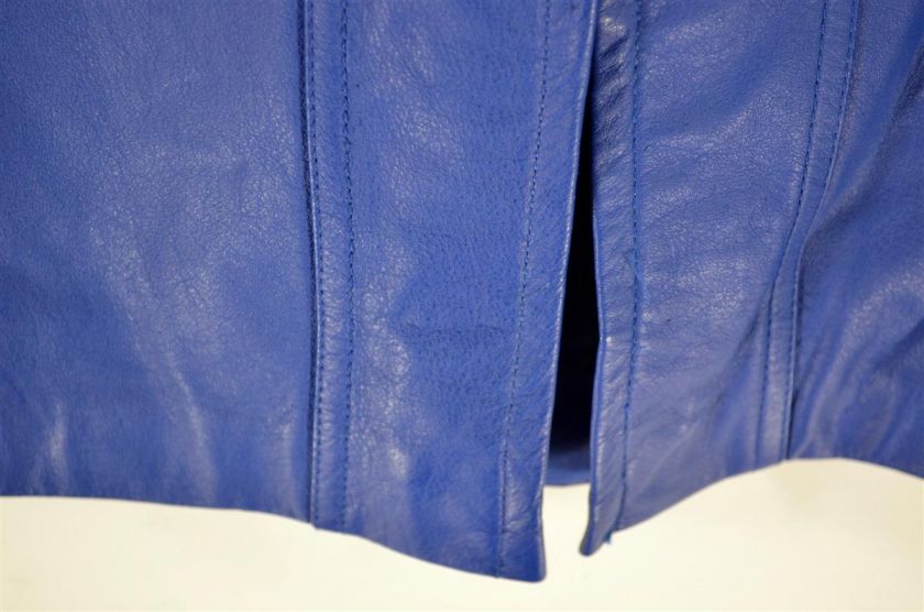 Pelle Cuir Womans Bright Blue Leather Fully Lined Straight Skirt 24 