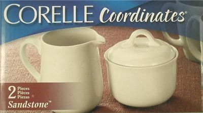 VHTF CORELLE SANDSTONE BEIGE CREAMER & SUGAR SET *NEW  