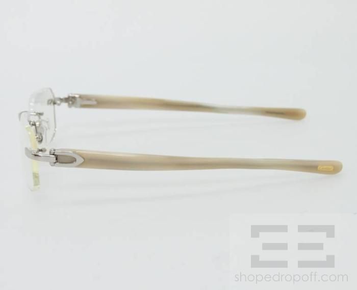 Cartier Beige & Silver Rectangular Frame Rimless Eyeglasses  