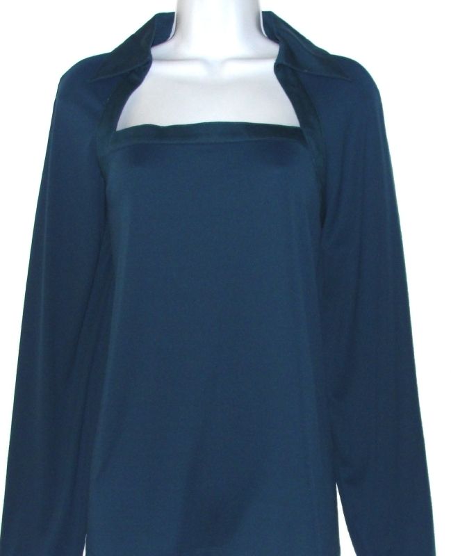 NWT Dialogue Notch Collar Sleek Knit Top MALLARD BLUE/L  